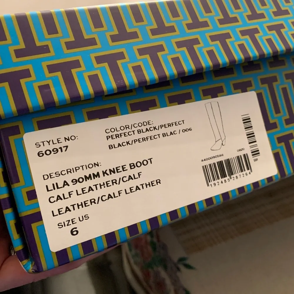 SOLD⛔️TORY BURCH SOFT LEATHER Knee high 3.6" heel pointy gold tip toe boots - Picture 15 of 16